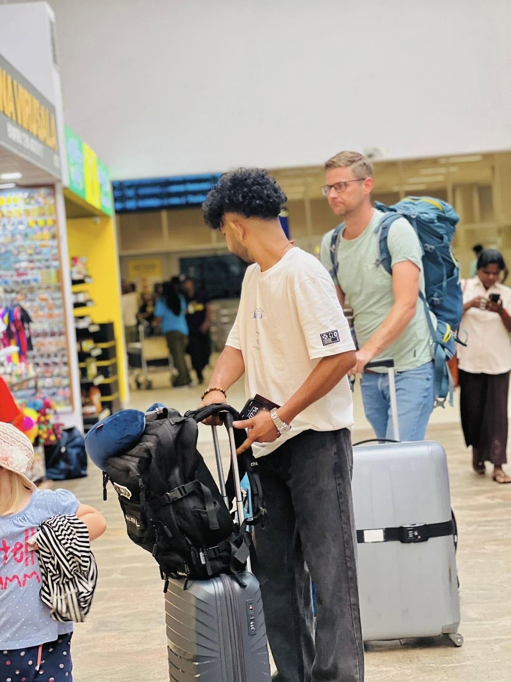 Traveller at an airport before a flight