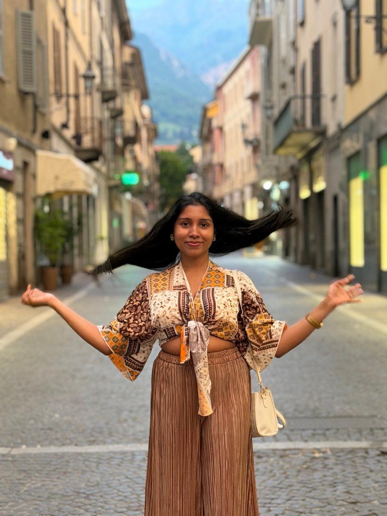 Traveler in a European city street