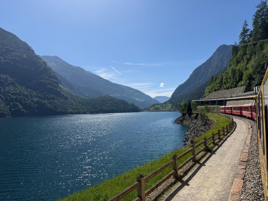 Panoramic train and lake journey